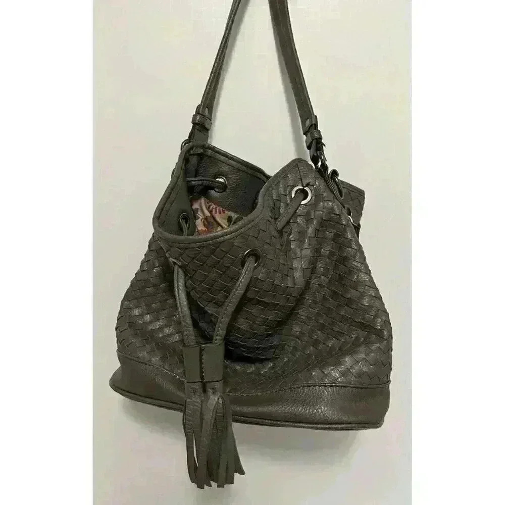 Boho Woven Bucket Bag Drawstring Tote Tassel